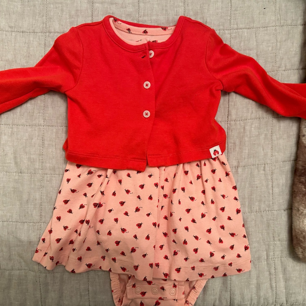 Carters Ladybug Dress w/bloomer snap and Sweater! New